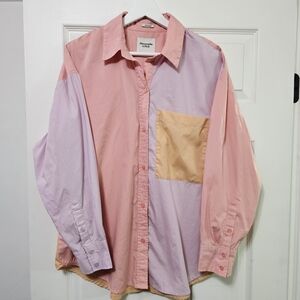 Abercrombie & Fitch Casual Womens Colorblock Shirt - Pink, Purple, and Tan